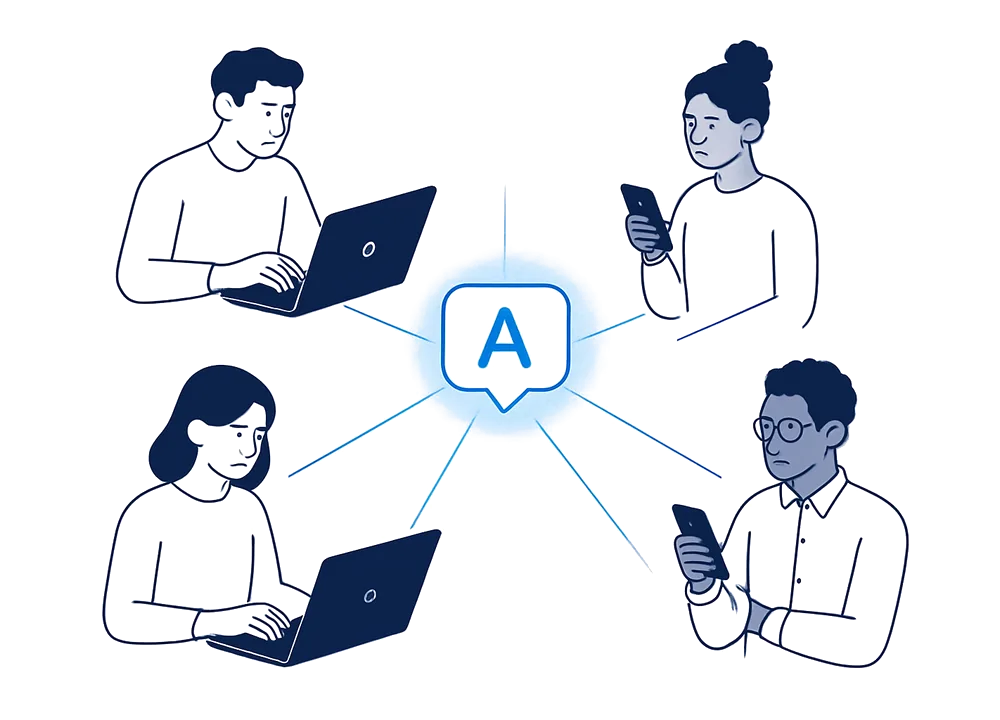 Иллюстрация: студенты, авторы и специалисты используют ИИ-ассистент
